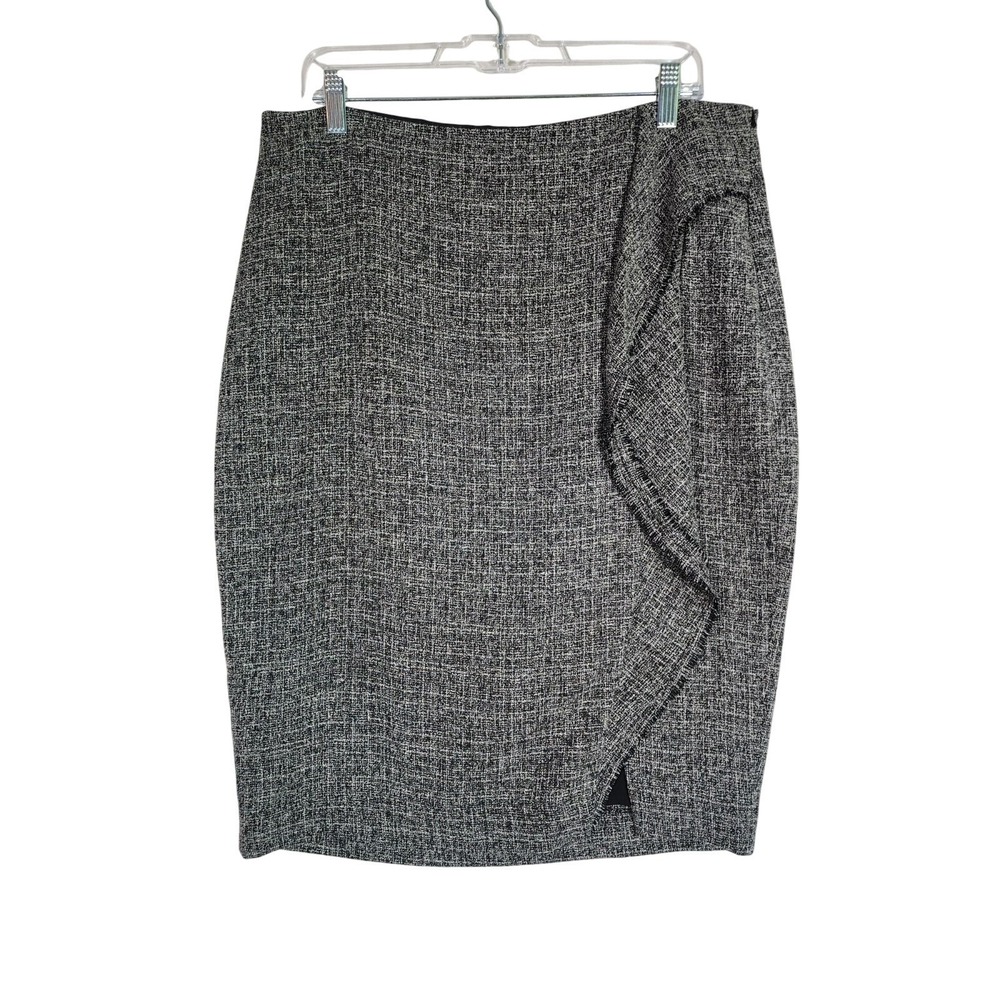 The Limited 14 Black White Tweed Pencil Skirt Ruffle Wrap Chic Capsule Preppy